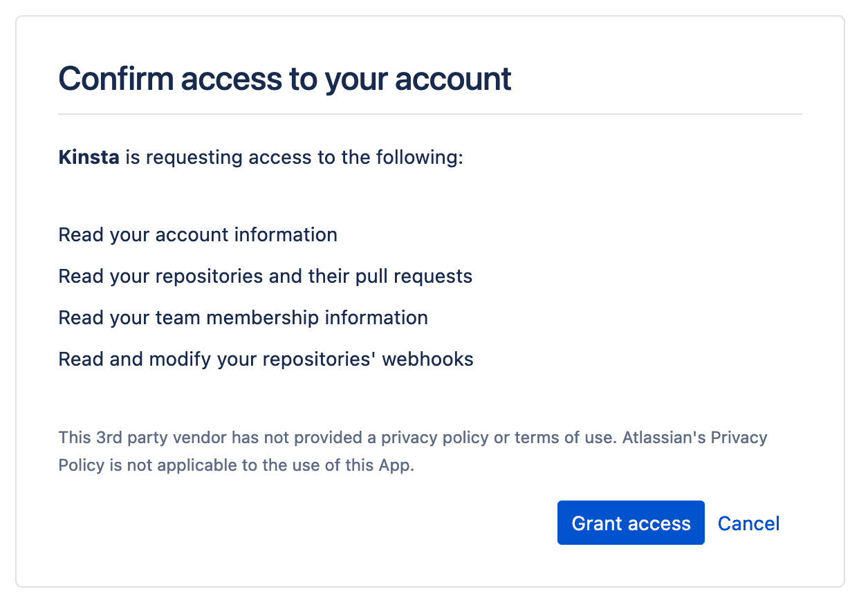Confirm Sevalla's access to connect to your Bitbucket account.